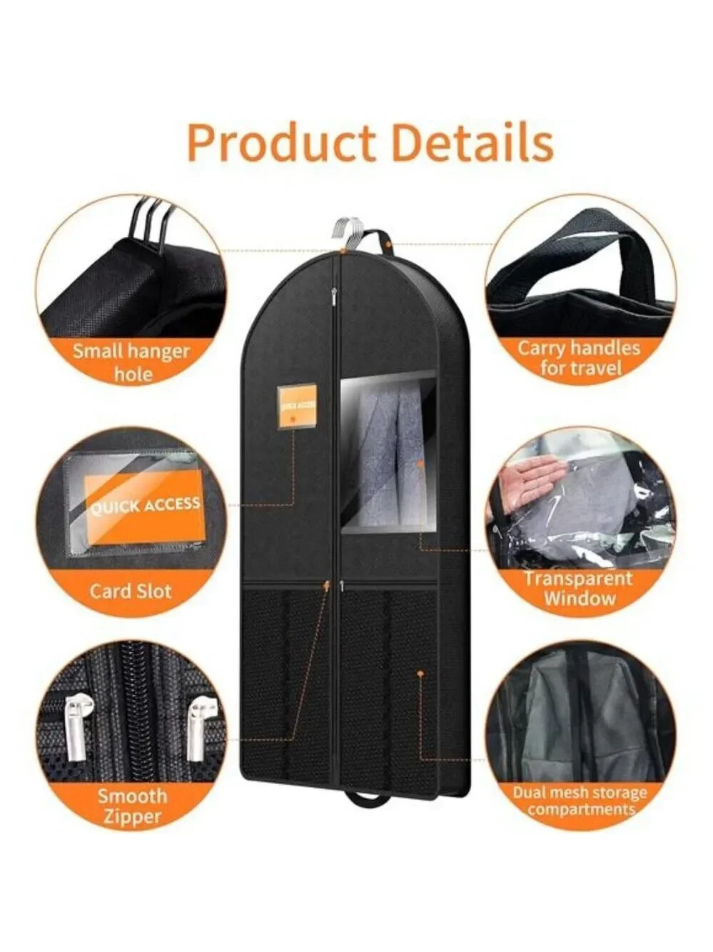 Men Suit Garment Bag Travel Foldable Clothes Coat Jacket Tuxedo Shirt Black